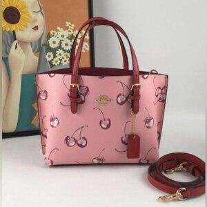 COACH Mollie Tote 25 2way Shoulder Bag Canvas Leather Cherry Pink